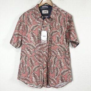 JACHS New York Short Sleeve Button Down Hawaiian Shirt Pink Palm Leaf Size Large